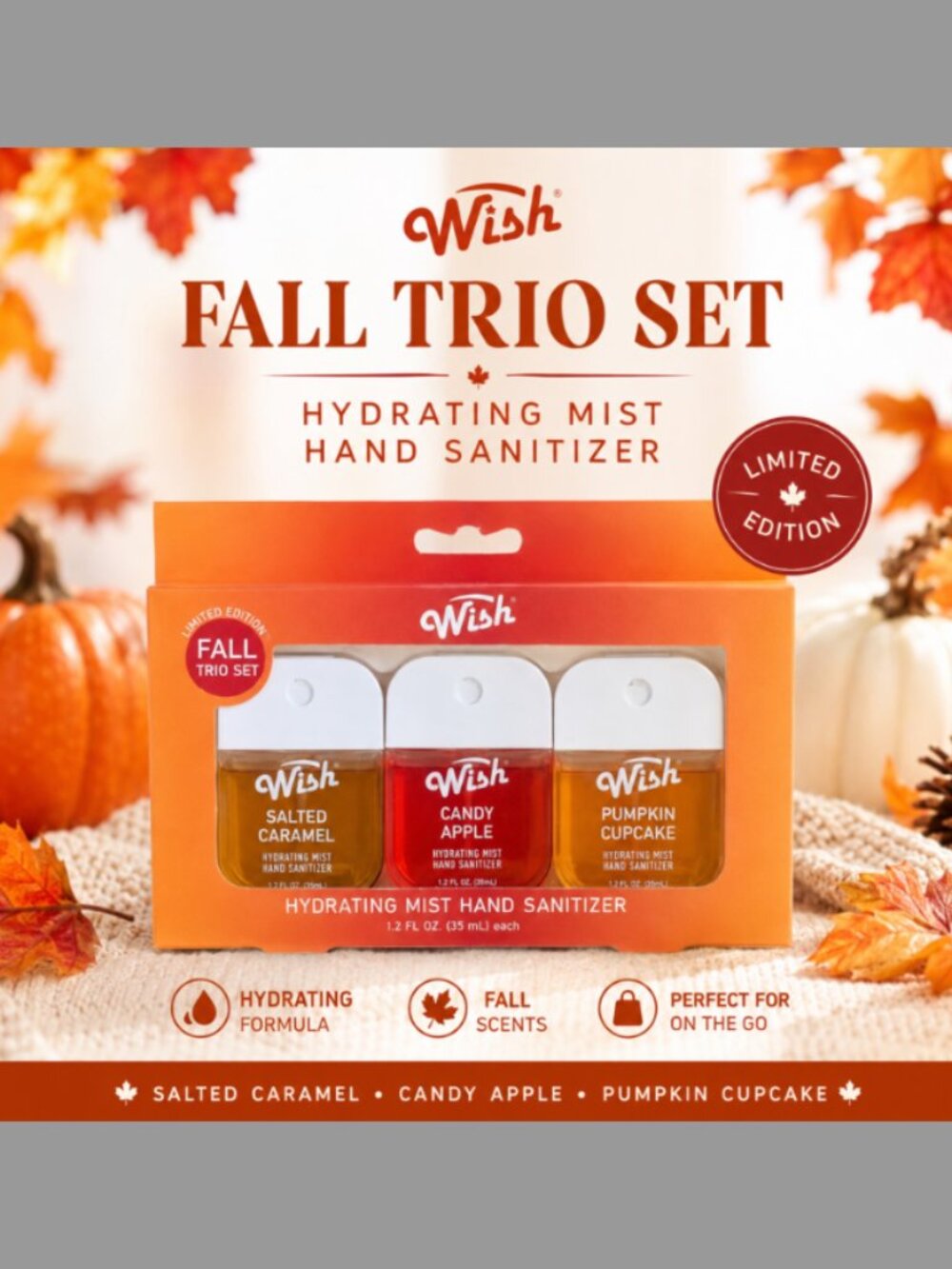 Wish Fall Trio Hydrating Mist Hand Sanitizer Set Limited Edition NIB
